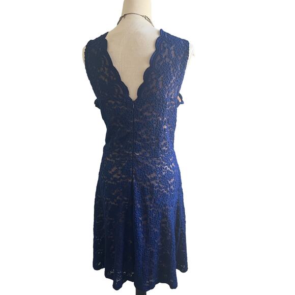 c.b. collections Navy Blue/Nude Lace MIDI V-Neck Front Back Sleeveless Dress 16 - Picture 5 of 10